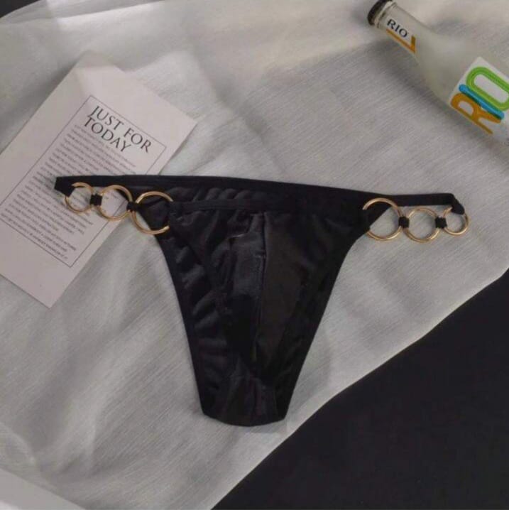 Bonga Boys Men's Metal Ring Sexy Black Tringular Briefs Underwear